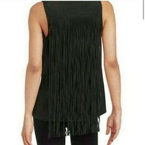 NWT! KENSIE • Fringe Back Top - Black - Size S